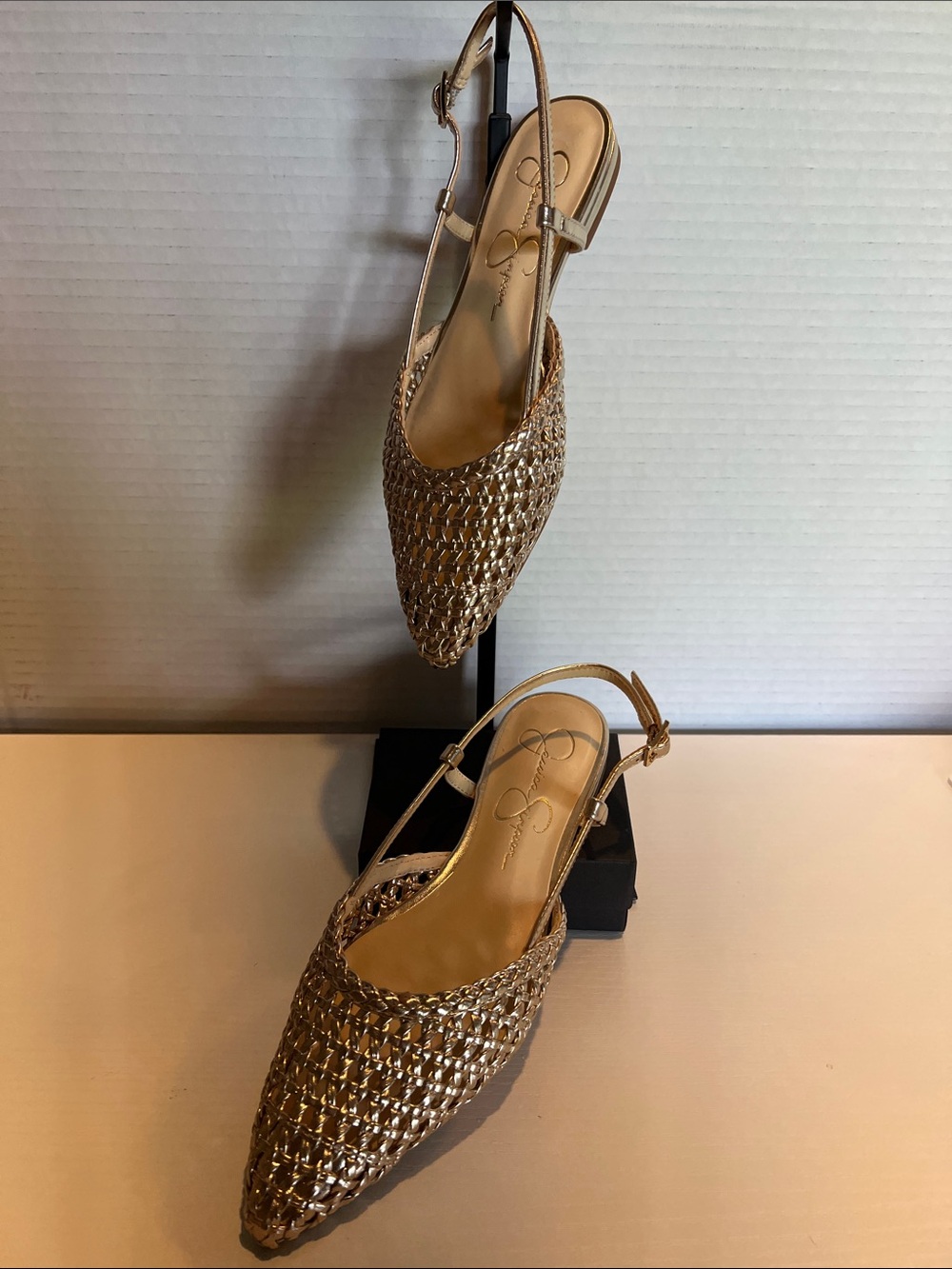 Jessica Simpson Gold Woven Pointed Slingback Flats